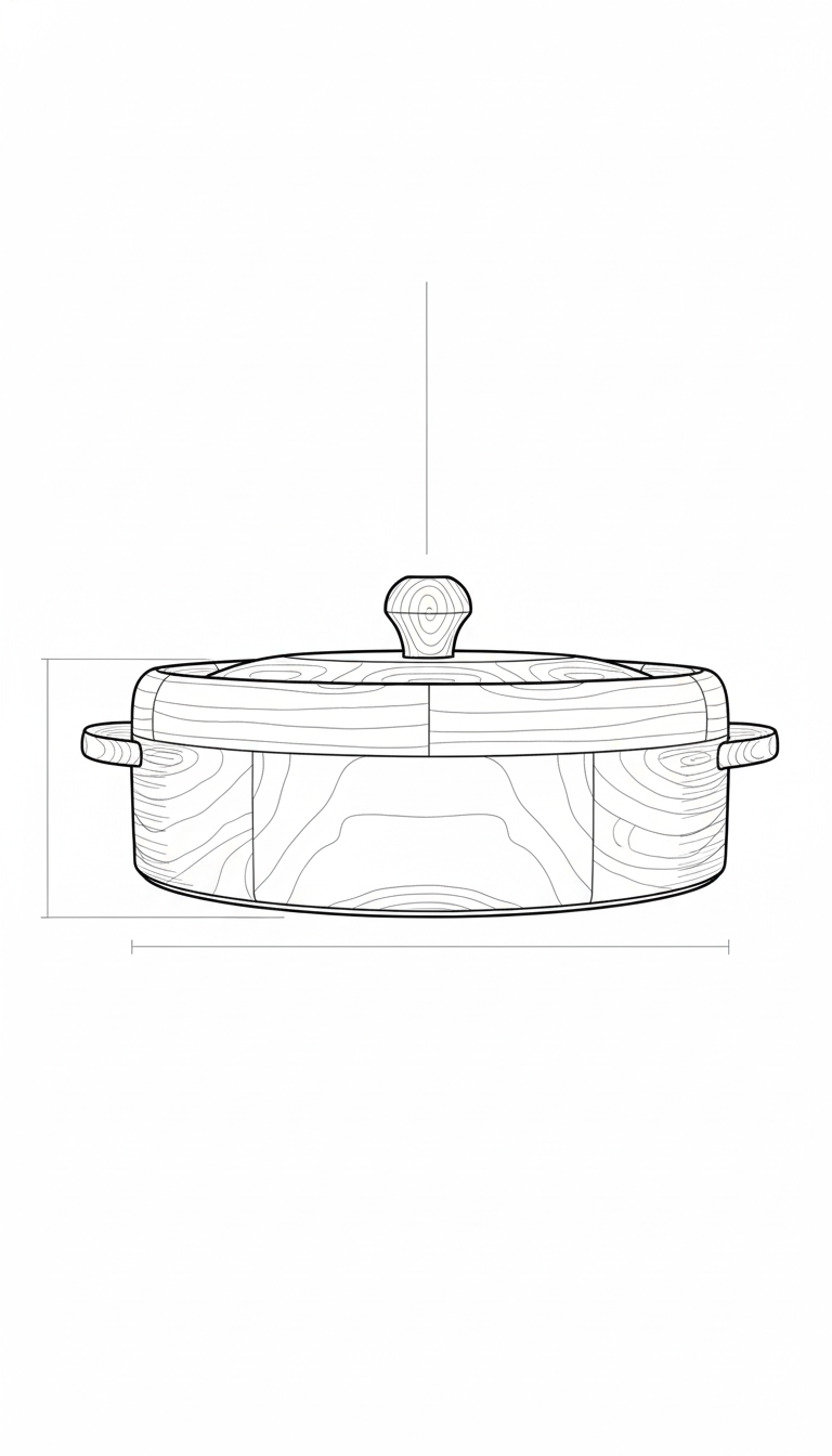 Wooden Hot Food Box with Lid dimensions diagram - Viviana London artisan product specification